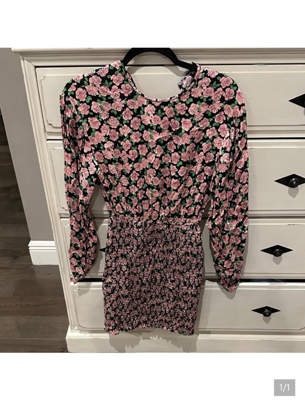 Zara Pink Floral Long Sleeve Smocked Waist Dress